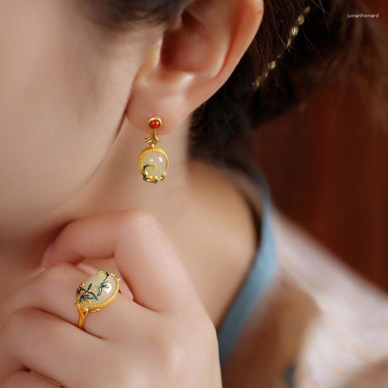 Dangle Earrings Ancient Gold Craft Inlaid Natural An Jade Exquisite Flower Female Charm Courtly Style Eardrop Wedding Jewelry Gift
Dangle Earrings Ancient Gold Craft Inlaid Natural An Jade Exquisite Flower Female Charm Courtly Style Eardrop Wedding Jewelry Gift
