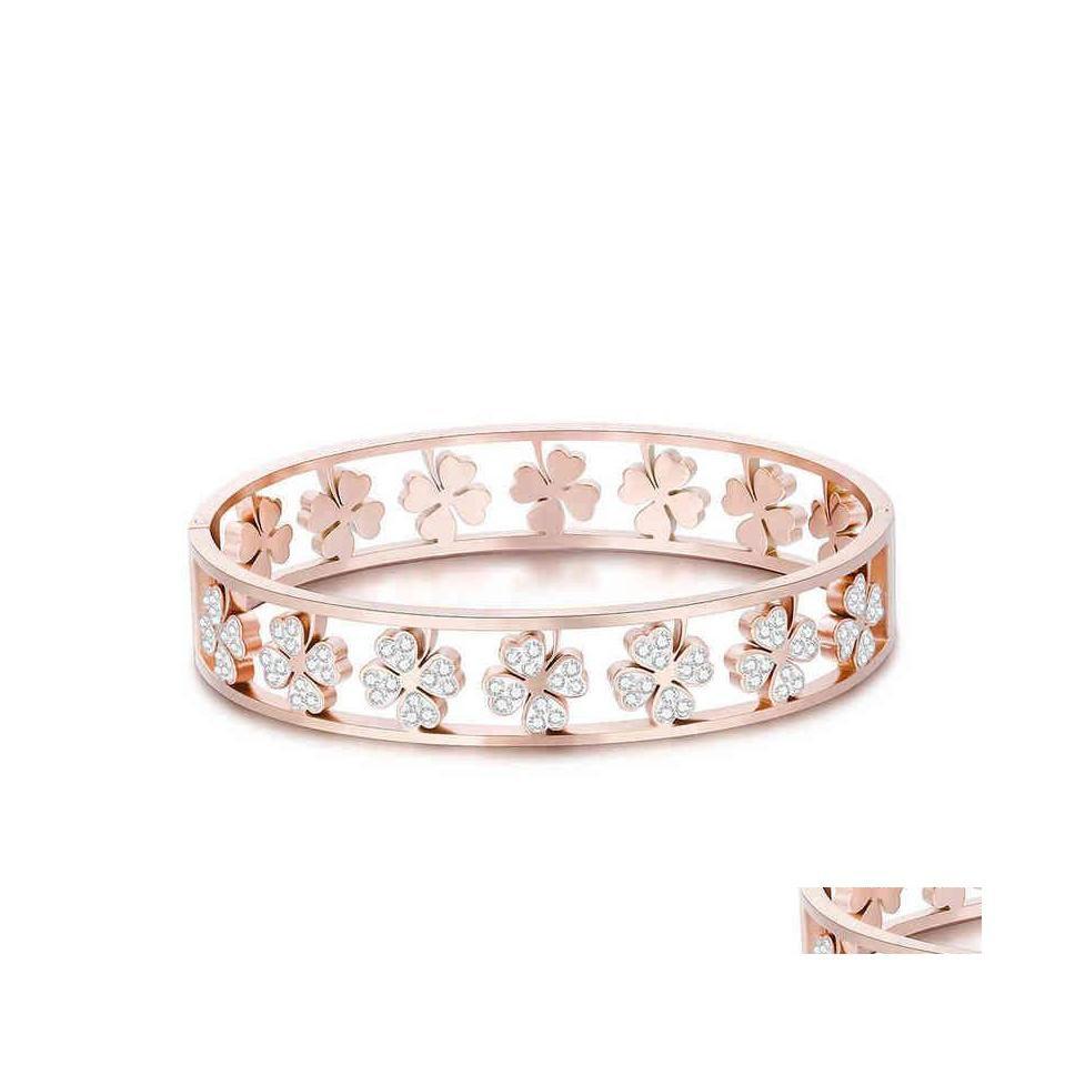 Charm Bracelets Four Leaf Zircon Bangles For Womens Hand Jewelry Crystal Clover Stainless Steel Lucky Pseras Mujer Dr Dhjne
Charm Bracelets Four Leaf Zircon Bangles For Womens Hand Jewelry Crystal Clover Stainless Steel Lucky Pseras Mujer Dr Dhjne