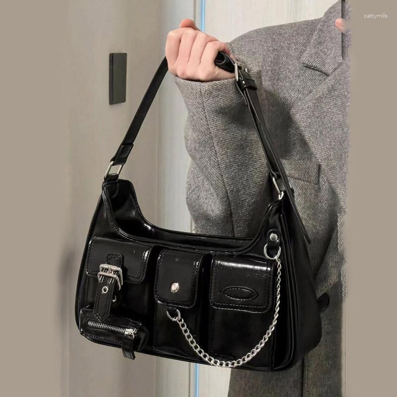 Evening Bags Spicy Girls Leisure Little Crowd Port Style High Level Motorcycle Shoulder Bag Multi Pocket Underarm Messenger, Black 
Evening Bags Spicy Girls Leisure Little Crowd Port Style High Level Motorcycle Shoulder Bag Multi Pocket Underarm Messenger, Black