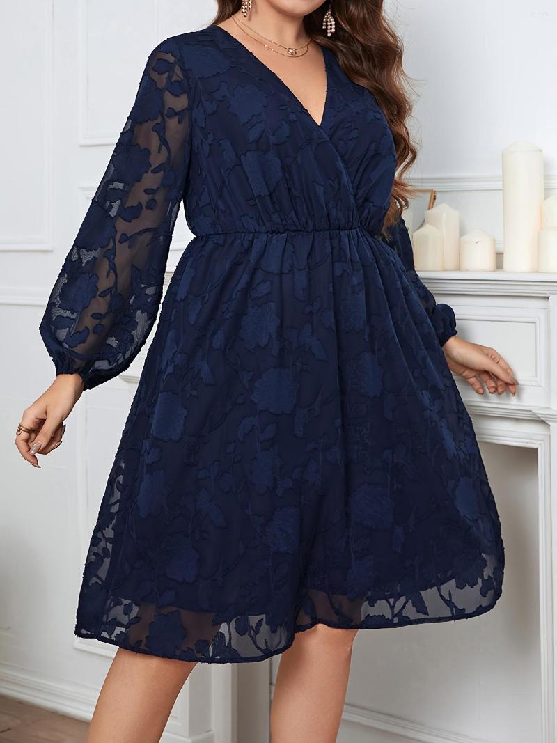 Plus Size Dresses Contrast Mesh Floral Long Sleeve Midi Dress Women's Elegant V Neck, Navy blue
Plus Size Dresses Contrast Mesh Floral Long Sleeve Midi Dress Women's Elegant V Neck, Navy blue