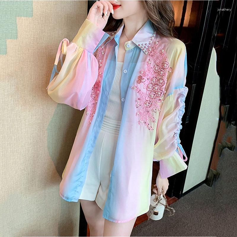 Women's Blouses 2023 Summer Ladies Beaded Embroidery Rainbow Mid-length Shirts Women's Loose Thin Drawstring Long Sleeve Sun Protection, Picture
Women's Blouses 2023 Summer Ladies Beaded Embroidery Rainbow Mid-length Shirts Women's Loose Thin Drawstring Long Sleeve Sun Protection, Picture