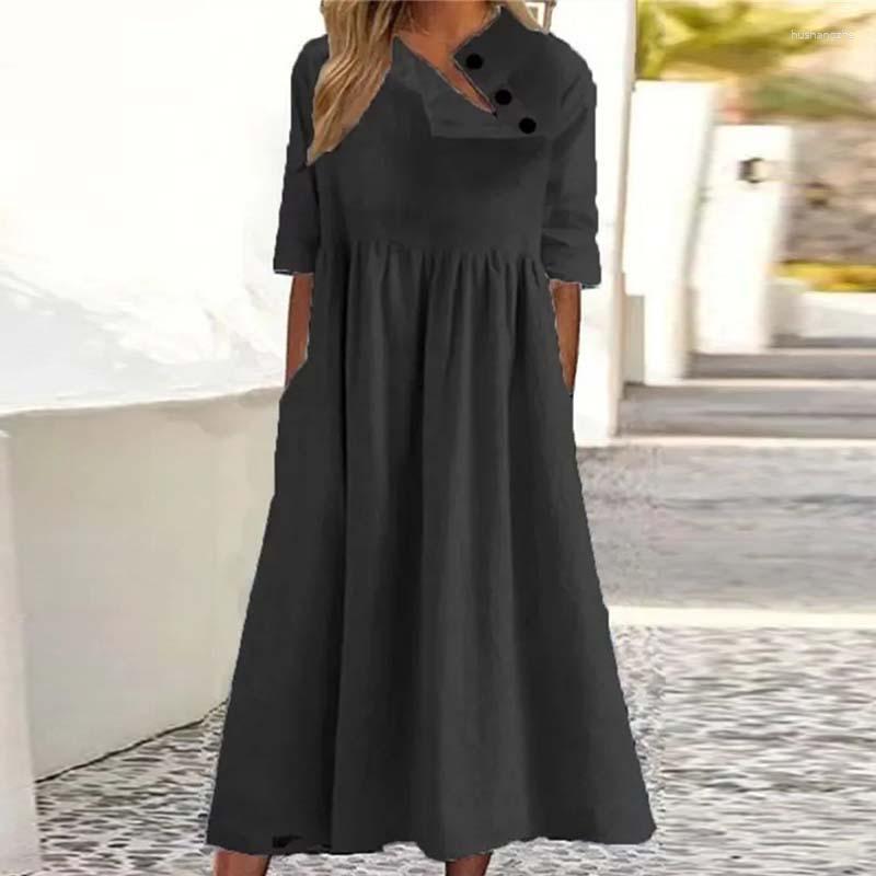 Casual Dresses Retro Diagonal Collar Button Pleated Beach Dress Office Lady Pocket Short Sleeve Solid Loose Cotton Linen, White
Casual Dresses Retro Diagonal Collar Button Pleated Beach Dress Office Lady Pocket Short Sleeve Solid Loose Cotton Linen, White
