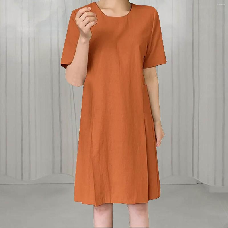 Casual Dresses Cotton Linen T-Shirt Dress Fashion Round Neck Short Sleeve Women Pleated Hem Solid Color Loose Knee Length, Champagne
Casual Dresses Cotton Linen T-Shirt Dress Fashion Round Neck Short Sleeve Women Pleated Hem Solid Color Loose Knee Length, Champagne
