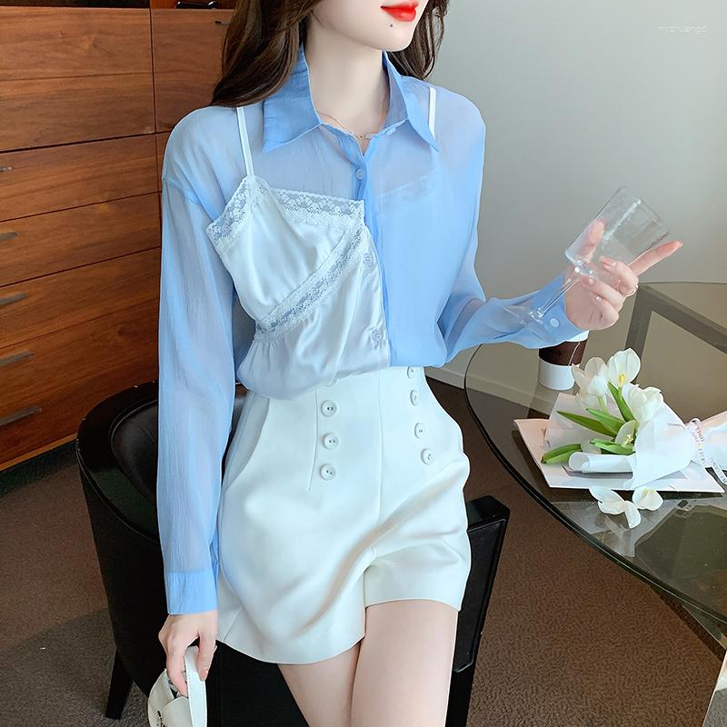 Women' Blouses Spring 2023 Women' Long Sleeve Shirts Female High-end Sense Fake Two Blouse Grant Sunscreen Shirt Pure Temperament Thin, Blue
Women' Blouses Spring 2023 Women' Long Sleeve Shirts Female High-end Sense Fake Two Blouse Grant Sunscreen Shirt Pure Temperament Thin, Blue
