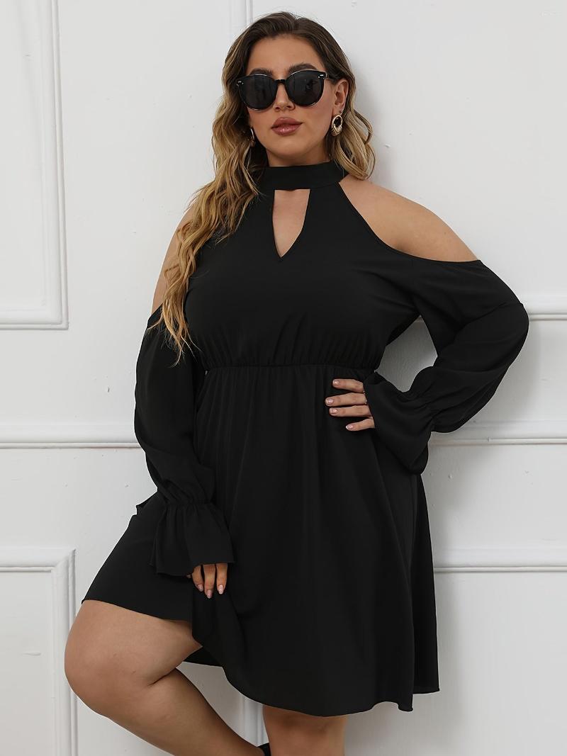 Plus Size Dresses Valentine Day Solid Halter Neck Shoulder Off Cut Out Midi Dress Women's Sexy Long Sleeve, Black
Plus Size Dresses Valentine Day Solid Halter Neck Shoulder Off Cut Out Midi Dress Women's Sexy Long Sleeve, Black