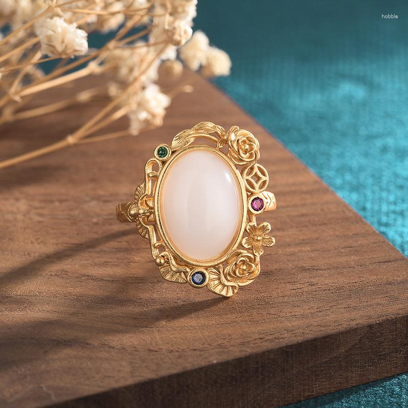 Cluster Rings White Jade Flower Charm Vintage Gemstone Talismans Women Jewelry Real Natural 925 Silver Adjustable Ring Chinese Gifts
Cluster Rings White Jade Flower Charm Vintage Gemstone Talismans Women Jewelry Real Natural 925 Silver Adjustable Ring Chinese Gifts