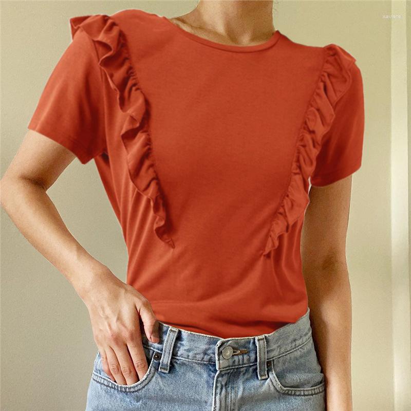 Women's T Shirts Women's T-shirt Spring And Summer Solid Color Splicing Ruffle Fashion Casual Slim Short-sleeved Ladies
Women's T Shirts Women's T-shirt Spring And Summer Solid Color Splicing Ruffle Fashion Casual Slim Short-sleeved Ladies