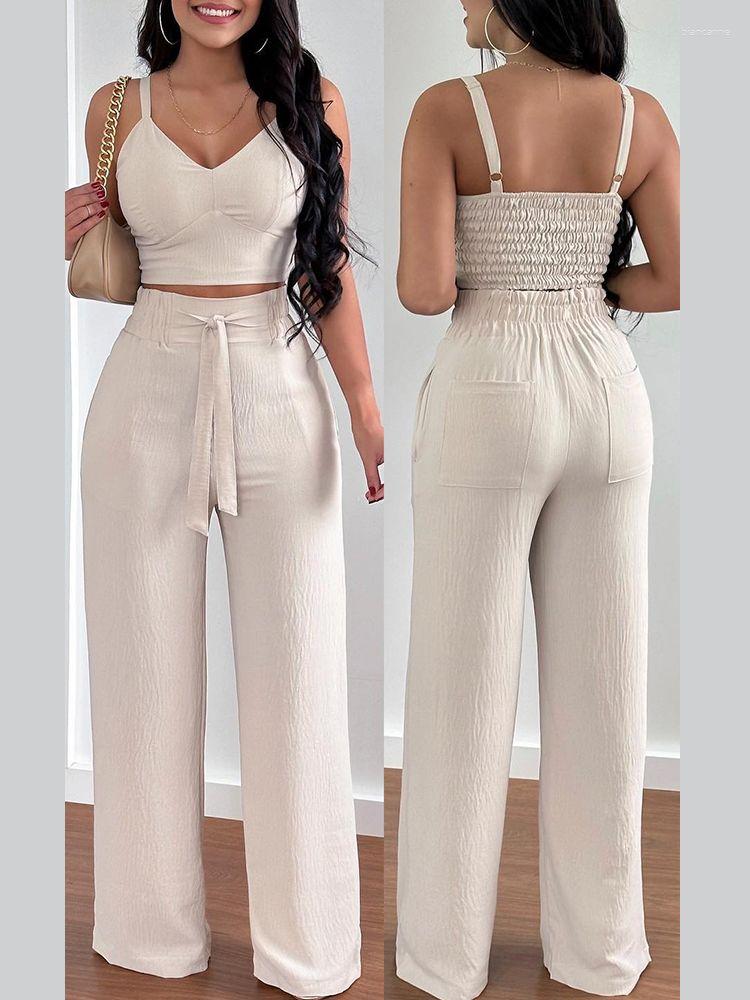 Women' Two Piece Pants Suit Sets Sling V Neck Holiday Vacation Wear Summer Sexy Shirred Crop Top & Pocket Design Wide Leg Set, Black
Women' Two Piece Pants Suit Sets Sling V Neck Holiday Vacation Wear Summer Sexy Shirred Crop Top & Pocket Design Wide Leg Set, Black