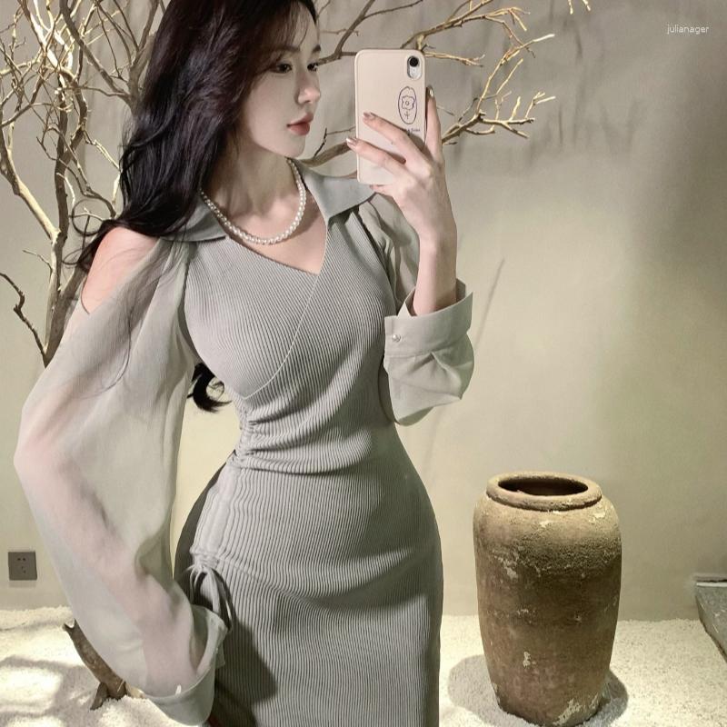 Casual Dresses 2023 Chiffon Splice Slim Fit Shirt Dress Women' Off The Shoulder V-neck Knitted Knee-length Fashion Female Clothes, Beige
Casual Dresses 2023 Chiffon Splice Slim Fit Shirt Dress Women' Off The Shoulder V-neck Knitted Knee-length Fashion Female Clothes, Beige