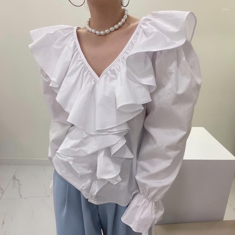 Women's Blouses Spring Korean Ruffle Patchwork V Neck Elegant Temperament Women Shirt Lace-up Flare Long Sleeve Solid Loose Streetwear Top, White
Women's Blouses Spring Korean Ruffle Patchwork V Neck Elegant Temperament Women Shirt Lace-up Flare Long Sleeve Solid Loose Streetwear Top, White