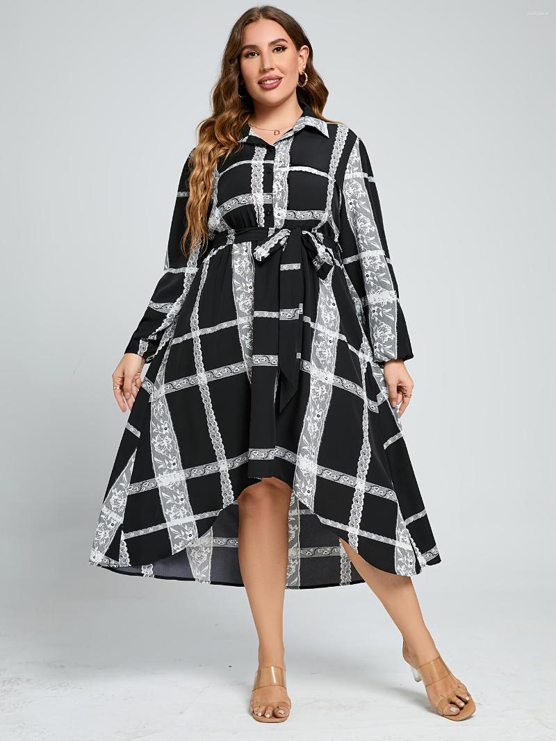 Plus Size Dresses Grid Print Irregular Hem Lantern Sleeve Midi Dress Women's Elegant, Black
Plus Size Dresses Grid Print Irregular Hem Lantern Sleeve Midi Dress Women's Elegant, Black