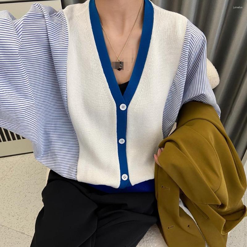 Women's Knits Knitwears Women Sweater Fashionable Feeling Knit Stitching Shirt Fall 2023 Single-breasted Bat Sleeve Loose Sweaters, Blue
Women's Knits Knitwears Women Sweater Fashionable Feeling Knit Stitching Shirt Fall 2023 Single-breasted Bat Sleeve Loose Sweaters, Blue