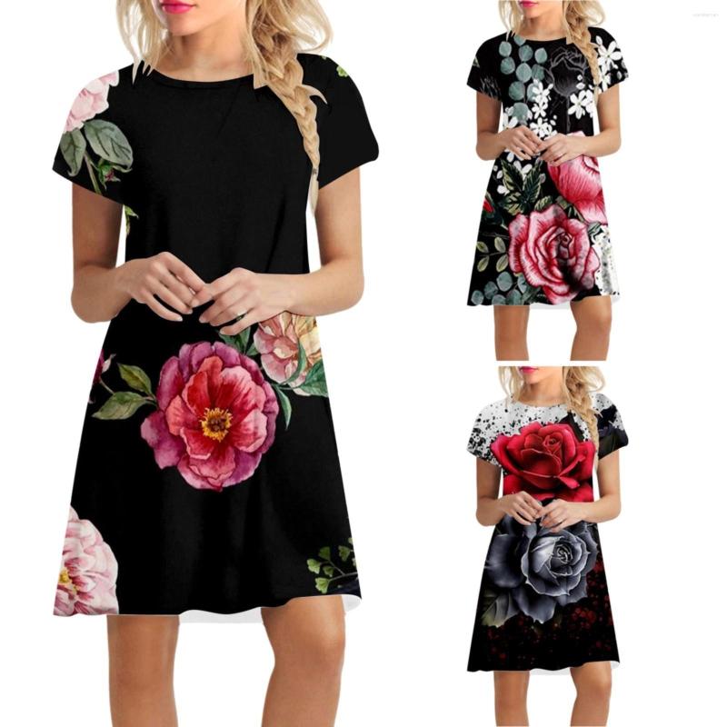 Casual Dresses Short Sleeve Summer 3D Print Women' Dress Crewneck