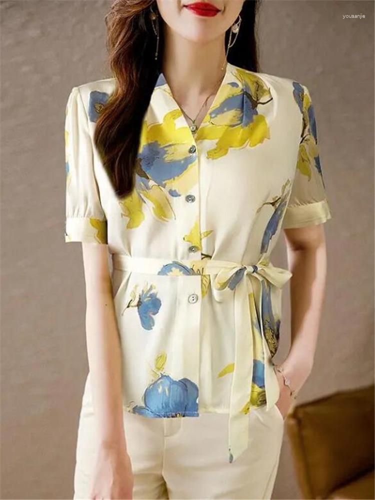 Women's Blouses 2023 Short Sleeve Shirt For Women Summer Tops Fashion Printing Blous Woman Shirts V-neck Belt Button Up Ladies, Multi
Women's Blouses 2023 Short Sleeve Shirt For Women Summer Tops Fashion Printing Blous Woman Shirts V-neck Belt Button Up Ladies, Multi