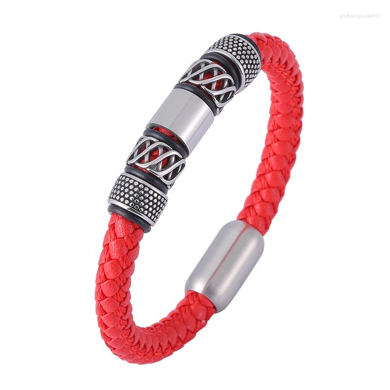 Charm Bracelets Punk Red Woven Leather Bracelet For Men Stainless Steel Vintage Braided Bangles Male Lucky Jewelry Friend Gifts SP1163
Charm Bracelets Punk Red Woven Leather Bracelet For Men Stainless Steel Vintage Braided Bangles Male Lucky Jewelry Friend Gifts SP1163