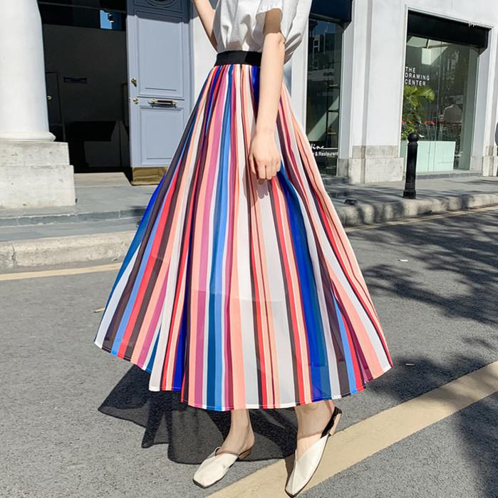 Skirts Harajuku Seaside Vacation Women Medium Long Pleated Skirt 2023 Casual Rainbow Color Stripe A-line Ladies High Waist
Skirts Harajuku Seaside Vacation Women Medium Long Pleated Skirt 2023 Casual Rainbow Color Stripe A-line Ladies High Waist