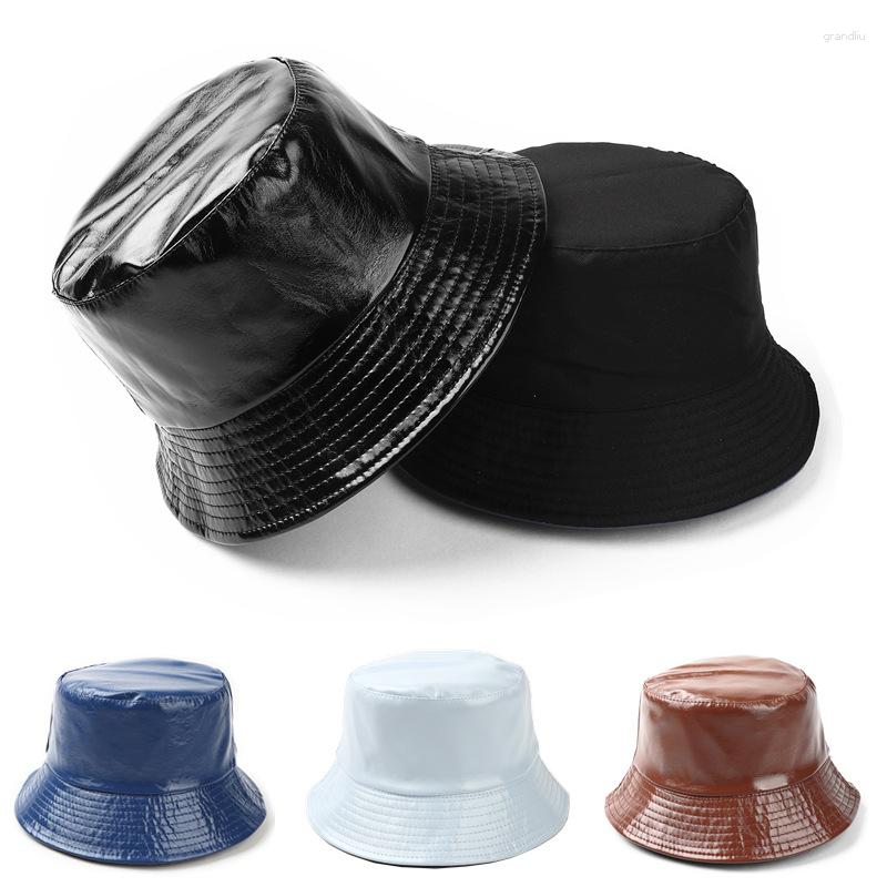 Berets Women Bucket Hat Faux Leather Solid Color Simple Fashion Reversible Pu And Cotton Fisherman Caps Outdoor Waterproof Panama, Black
Berets Women Bucket Hat Faux Leather Solid Color Simple Fashion Reversible Pu And Cotton Fisherman Caps Outdoor Waterproof Panama, Black