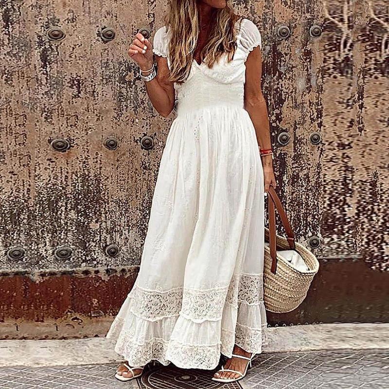 Party Dresses Women's Bohemian Beach Fashion Lace Sleeveless Splicing And Large Placing Long Dress Withe Holiday Sundress Vestidos Z, Wh
Party Dresses Women's Bohemian Beach Fashion Lace Sleeveless Splicing And Large Placing Long Dress Withe Holiday Sundress Vestidos Z, Wh