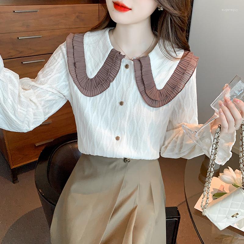 Women' Blouses Spring Summer Women Long Sleeve Casual Doll Neck Contrast Flare Button Shirt Tops Blouse Blusas De Mujer C384, Apricot
Women' Blouses Spring Summer Women Long Sleeve Casual Doll Neck Contrast Flare Button Shirt Tops Blouse Blusas De Mujer C384, Apricot