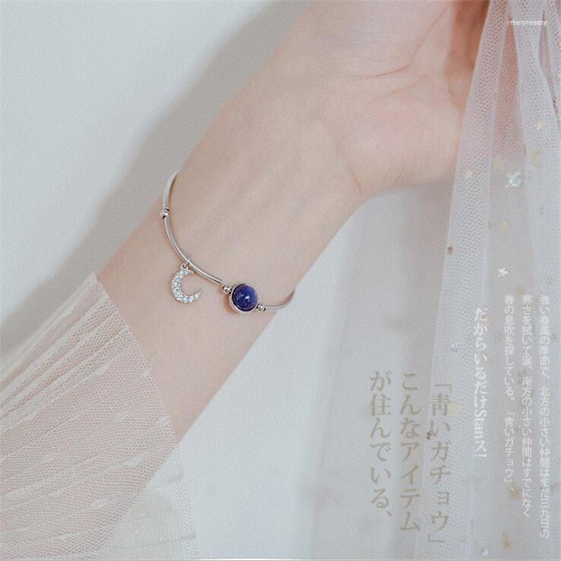 Bangle Fine Silver Color Female Bracelets Sweet Elegant Blue Crystal Bean Zircon Moon Pendant Chain For Woman Mujer Gifts SB067
Bangle Fine Silver Color Female Bracelets Sweet Elegant Blue Crystal Bean Zircon Moon Pendant Chain For Woman Mujer Gifts SB067