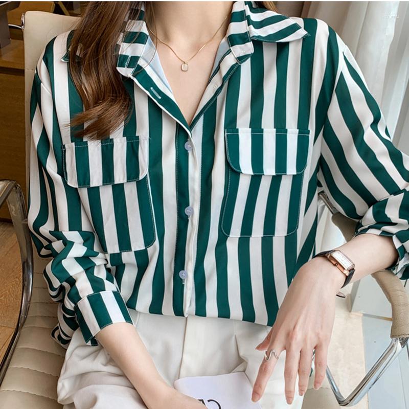 Women' Blouses White Black Striped Blusas Female Spring Autumn Chiffon Blouse Long Sleeve Loose Women Shirts Pocket Tops Woman Clothes, Green
Women' Blouses White Black Striped Blusas Female Spring Autumn Chiffon Blouse Long Sleeve Loose Women Shirts Pocket Tops Woman Clothes, Green