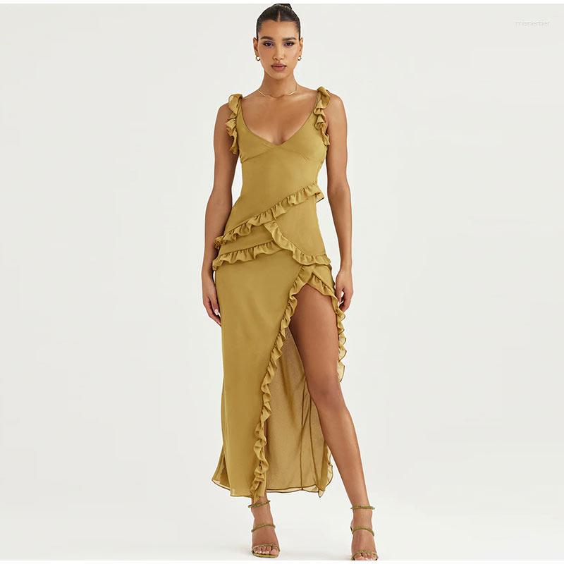 Casual Dresses Irregular Sleeveless Split Slim Summer Street Vacation Vestidos Fashion Solid Color Ruffled Suspender Dress Women Sexy, Green
Casual Dresses Irregular Sleeveless Split Slim Summer Street Vacation Vestidos Fashion Solid Color Ruffled Suspender Dress Women Sexy, Green