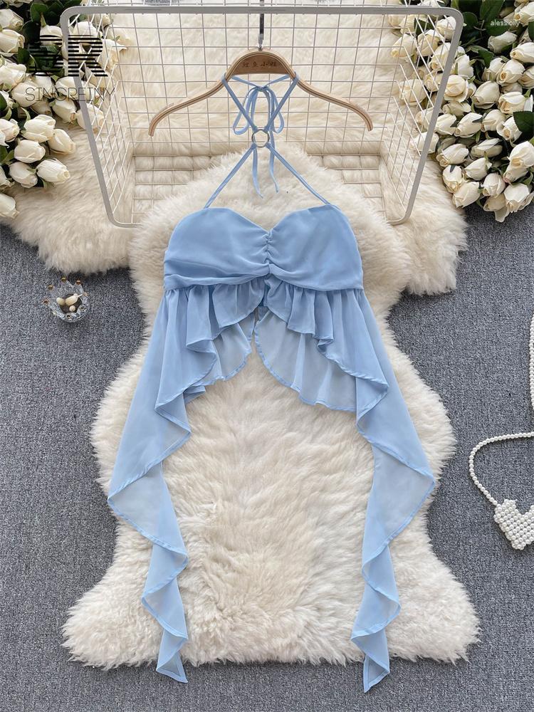 Women's Tanks SINGREINY Backless Ruffles Camisole Women Solid Halter Design Crop Top Elegant Fashion 2023 Ladies Vacation Beach Sexy, Blue
Women's Tanks SINGREINY Backless Ruffles Camisole Women Solid Halter Design Crop Top Elegant Fashion 2023 Ladies Vacation Beach Sexy, Blue