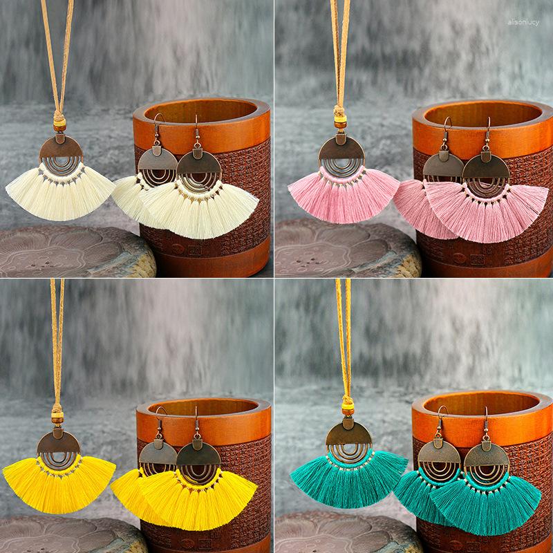 Necklace Earrings Set 9Colors Bohemian Ethnic Tassel Pendant Earring For Women Vintage Antique Gold Color Round Hanging Jewelry, Picture shown
Necklace Earrings Set 9Colors Bohemian Ethnic Tassel Pendant Earring For Women Vintage Antique Gold Color Round Hanging Jewelry, Picture shown