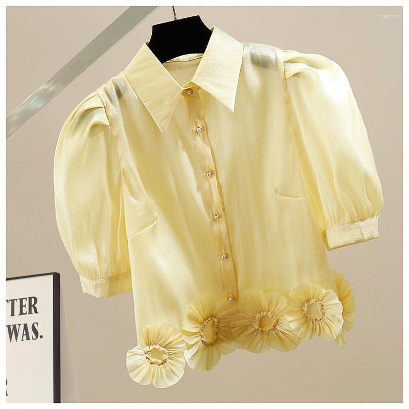 Women's Blouses 2023 Summer Sweet Three-Dimensional Flower Short Shirt Women's Folds Puff Sleeve Fashion Single-Breasted Pink Tops, Yellow
Women's Blouses 2023 Summer Sweet Three-Dimensional Flower Short Shirt Women's Folds Puff Sleeve Fashion Single-Breasted Pink Tops, Yellow
