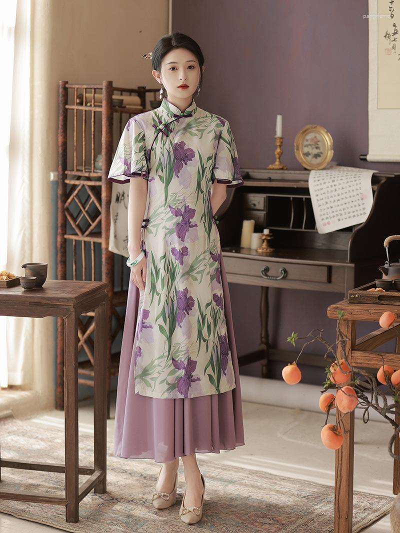 Ethnic Clothing FZSLCYIYI Vintage Printed Satin Chinese Style Cheongsam Women Modern Improve Qipao Female Vietnam Ao Dai Dress 
Ethnic Clothing FZSLCYIYI Vintage Printed Satin Chinese Style Cheongsam Women Modern Improve Qipao Female Vietnam Ao Dai Dress