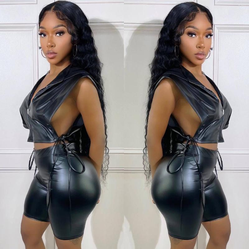 Women' Tracksuits Temperament Commute Spring And Summer Sexy Women Clothing Girl Slim Fashion Leather Two-Piece Set 2023, Black
Women' Tracksuits Temperament Commute Spring And Summer Sexy Women Clothing Girl Slim Fashion Leather Two-Piece Set 2023, Black