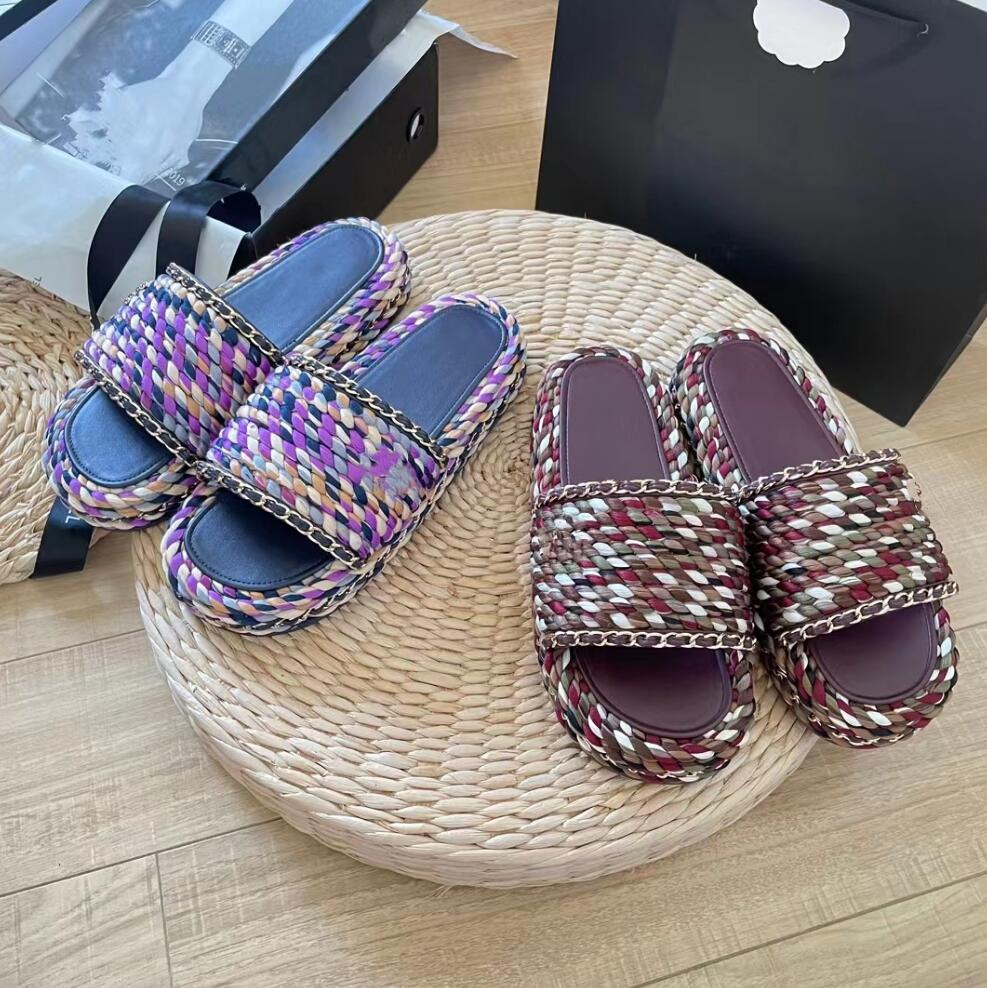 Women Thick-Soled channel Slipper Colour Braided Chain Slipper Designer Summer Leisure sandal High Quality Luxury Women Slippers Metal Letter Slippers, Style 01
Women Thick-Soled channel Slipper Colour Braided Chain Slipper Designer Summer Leisure sandal High Quality Luxury Women Slippers Metal Letter Slippers, Style 01