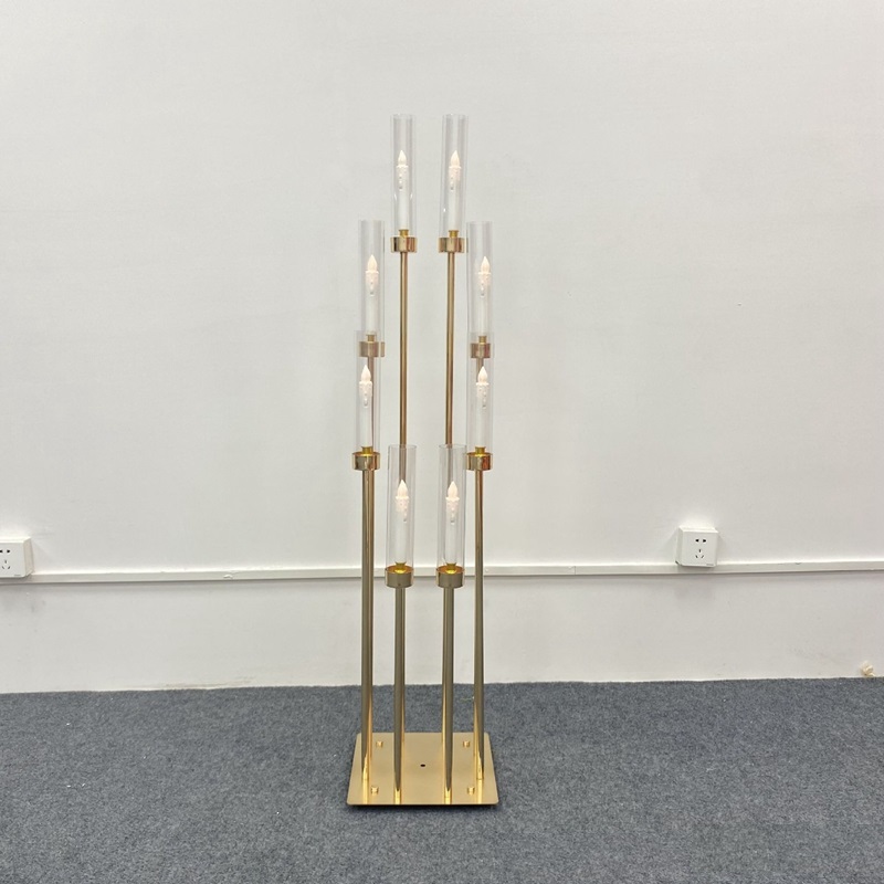 8 Heads Metal Candelabra Candle Holders Road Lead Table Centerpiece Gold Candelabrum Stand Pillar Candlestick wedding H260310