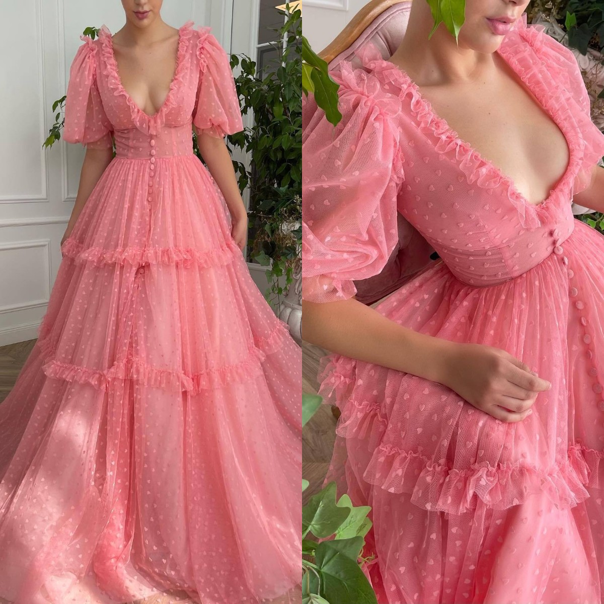 Sexy Pink Prom Dresses V Neck Half Sleeves Lace Evening Gowns Tiered Skirt Semi Formal Red Carpet Long Special Occasion dress, Same as picture
Sexy Pink Prom Dresses V Neck Half Sleeves Lace Evening Gowns Tiered Skirt Semi Formal Red Carpet Long Special Occasion dress, Same as picture