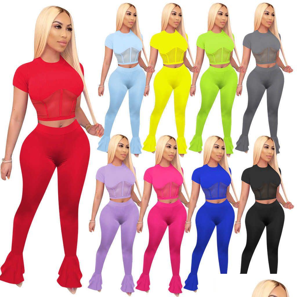 

Women'S Two Piece Pants Designers Women Clothes 2021 Spring Summer Autumn Mesh Splicing Flared Sports Suit 2Piece Set Drop Delivery Dh3A7, Randomly send colours or leave a message