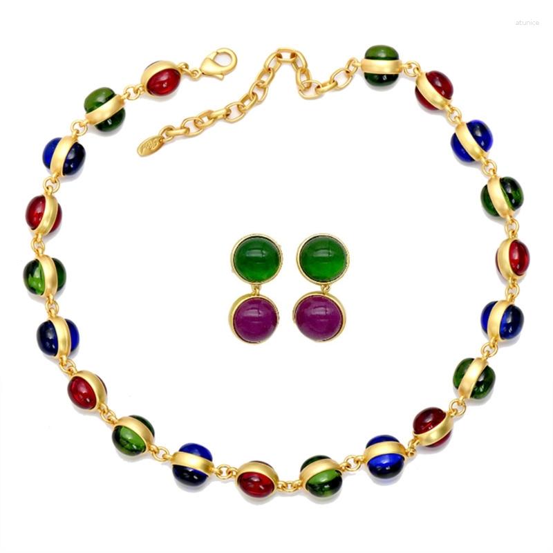 Necklace Earrings Set 2Pcs Colorful Oval-Beaded Colorful-Gemstone Clavicle Chain Earring Fashion Party Jewelry Gift 40GB, Picture shown
Necklace Earrings Set 2Pcs Colorful Oval-Beaded Colorful-Gemstone Clavicle Chain Earring Fashion Party Jewelry Gift 40GB, Picture shown