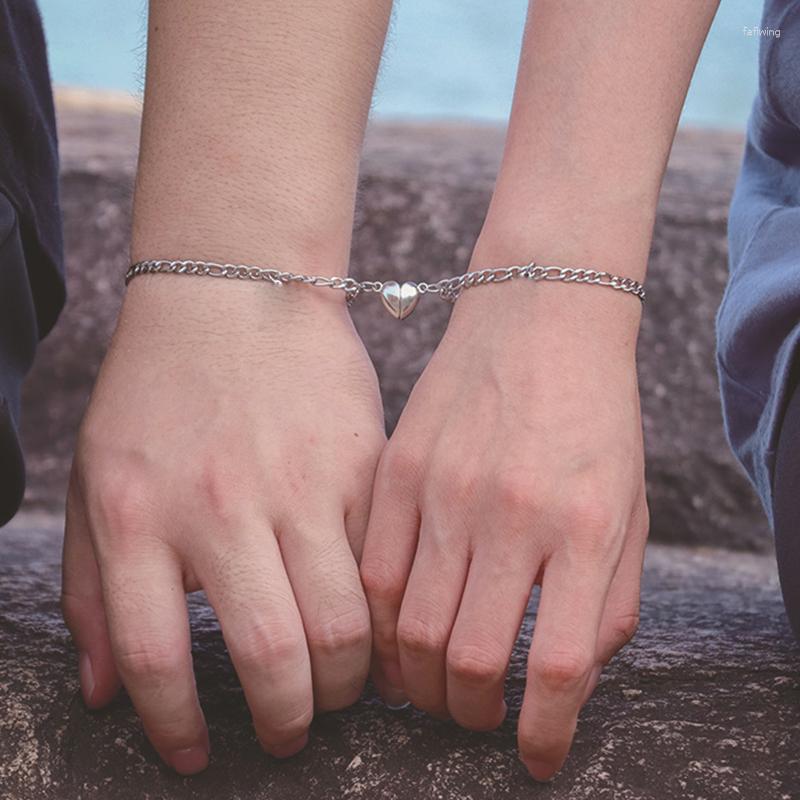 Charm Bracelets 2pcs Punk Couple Bracelet Silver Color Women Men's Hand Chain Stainless Steel Romantic Magnet Friendship Jewelry
Charm Bracelets 2pcs Punk Couple Bracelet Silver Color Women Men's Hand Chain Stainless Steel Romantic Magnet Friendship Jewelry