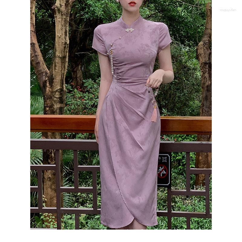 Ethnic Clothing 2023 Summer Purple Chinese Style Cheongsam Jacquard Short Sleeve Long Dress Wedding Costumes Formal S To XXL S2003
Ethnic Clothing 2023 Summer Purple Chinese Style Cheongsam Jacquard Short Sleeve Long Dress Wedding Costumes Formal S To XXL S2003