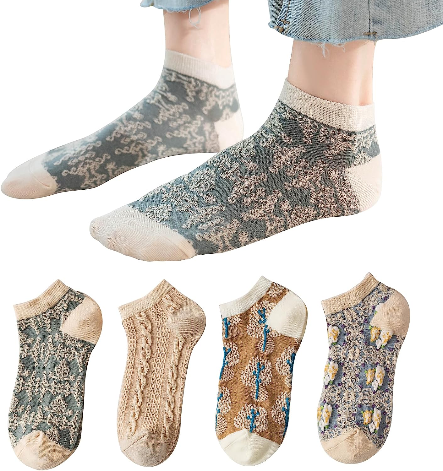 4 Pairs Women's Retro National Style Women's Boat Socks Comfortable Lightweight Breathable Sports Cotton Socks F462, Multi
4 Pairs Women's Retro National Style Women's Boat Socks Comfortable Lightweight Breathable Sports Cotton Socks F462, Multi