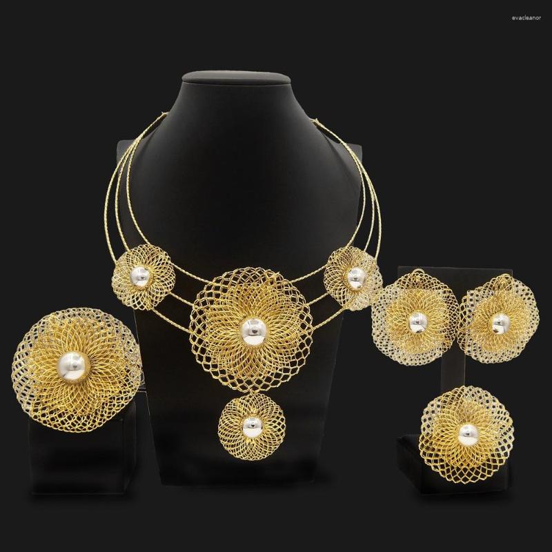 Necklace Earrings Set Wedding Jewelry Bridal Of Dubai 24k Gold Plated Flower Pendant Bracelet Ring African For Women, Picture shown
Necklace Earrings Set Wedding Jewelry Bridal Of Dubai 24k Gold Plated Flower Pendant Bracelet Ring African For Women, Picture shown