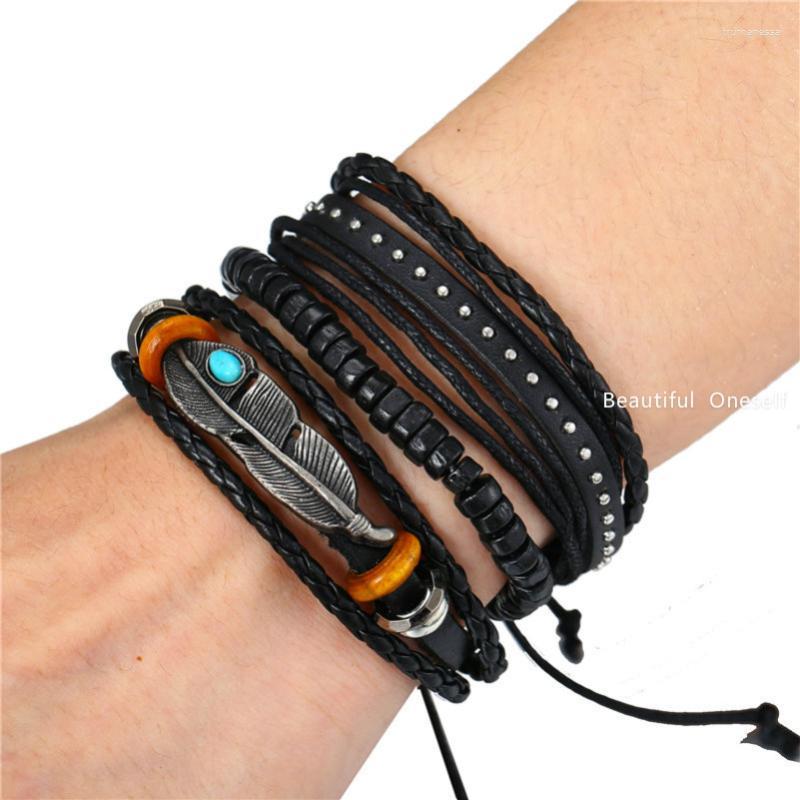 Charm Bracelets 2023 Rock Punk Style Retro Leaf Feather Multi-Layer Leather Bracelet Men's Fashion Woven Handmade Star Rope Winding
Charm Bracelets 2023 Rock Punk Style Retro Leaf Feather Multi-Layer Leather Bracelet Men's Fashion Woven Handmade Star Rope Winding