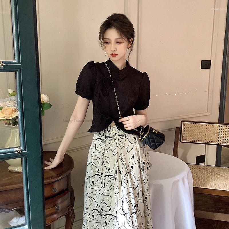 Ethnic Clothing Chinese Two Piece Buckle Women Style Short Sleeved Shirt Lady Vintage Jacquard Half Skirt Hanfu Qipao Set
Ethnic Clothing Chinese Two Piece Buckle Women Style Short Sleeved Shirt Lady Vintage Jacquard Half Skirt Hanfu Qipao Set