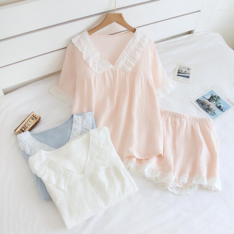 Women's Sleepwear Japanese Summer Ladies Pajamas Two-piece Cotton Crepe Ins Wind Short-sleeved Shorts Fresh And Thin Home Service Cover, White
Women's Sleepwear Japanese Summer Ladies Pajamas Two-piece Cotton Crepe Ins Wind Short-sleeved Shorts Fresh And Thin Home Service Cover, White