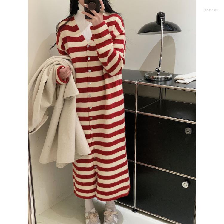 Women's Knits Korobov Stripe Contrast Color Knitting Wool Dress Vintage Autumn Winter In Korean Fashion Cardigan Dresses For Women 2023, Red
Women's Knits Korobov Stripe Contrast Color Knitting Wool Dress Vintage Autumn Winter In Korean Fashion Cardigan Dresses For Women 2023, Red