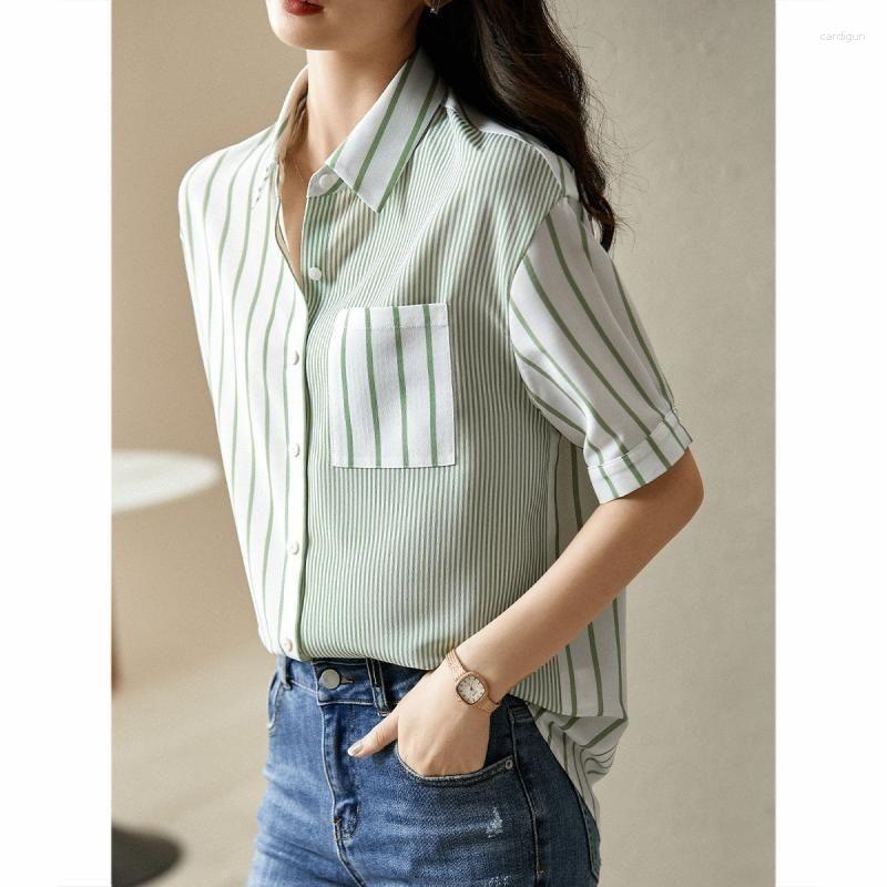 Women' Blouses Summer Fashion Patchwork Turn-down Collar Short Sleeve Blouse Female All-match Striped Pocket Shirts Women Clothing Casual, Green
Women' Blouses Summer Fashion Patchwork Turn-down Collar Short Sleeve Blouse Female All-match Striped Pocket Shirts Women Clothing Casual, Green