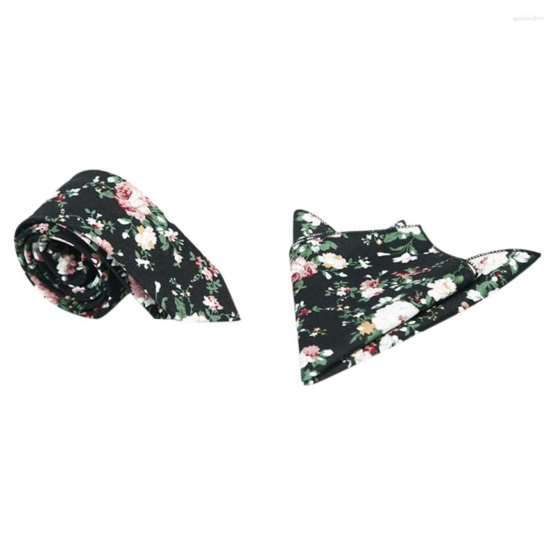 Bow Ties Ikepeibao Cotton Black Floral Tie Hanky Sets Pattern Neck Cravat Mens Formal Wear Pink