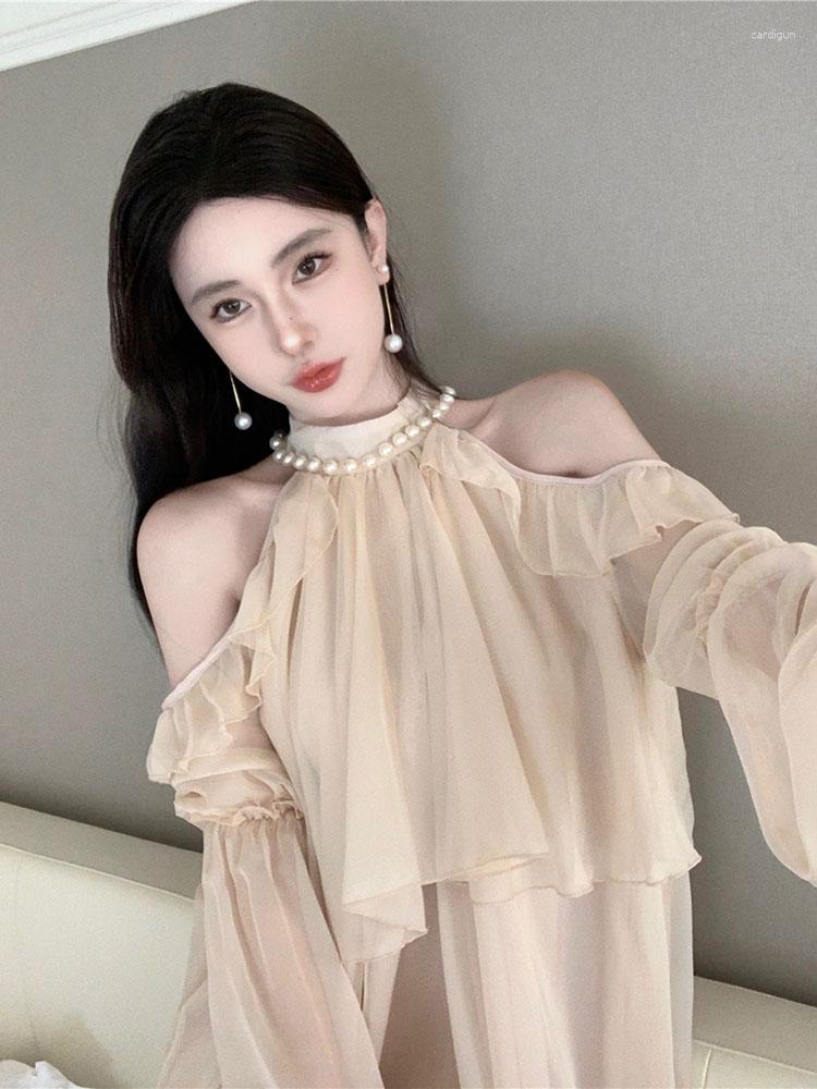 Women's Blouses Women Spring Blouse Gentle Hanging Neck Long Sleeve Chiffon Shirt 2023 Style Top Sweet Loose Off Shoulder D3976, Black
Women's Blouses Women Spring Blouse Gentle Hanging Neck Long Sleeve Chiffon Shirt 2023 Style Top Sweet Loose Off Shoulder D3976, Black
