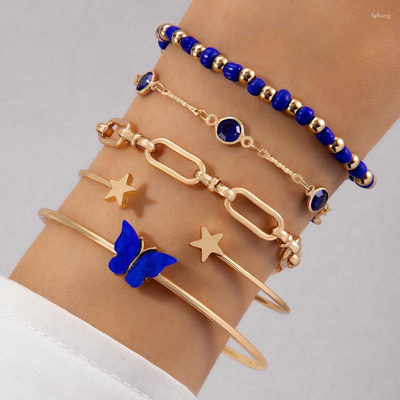 Charm Bracelets Bohemian Blue Butterfly Star Open Bracelet Set For Women's Geometric Rice Bead Alloy Brick Inlay Five Piece
Charm Bracelets Bohemian Blue Butterfly Star Open Bracelet Set For Women's Geometric Rice Bead Alloy Brick Inlay Five Piece