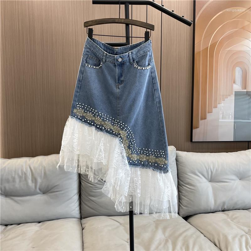 Skirts Heavy Industry Beads Sweet Mesh Jean Skirt Irregular Denim Women' Clothes 2023 Summer High Waist Girls, Denim blue
Skirts Heavy Industry Beads Sweet Mesh Jean Skirt Irregular Denim Women' Clothes 2023 Summer High Waist Girls, Denim blue
