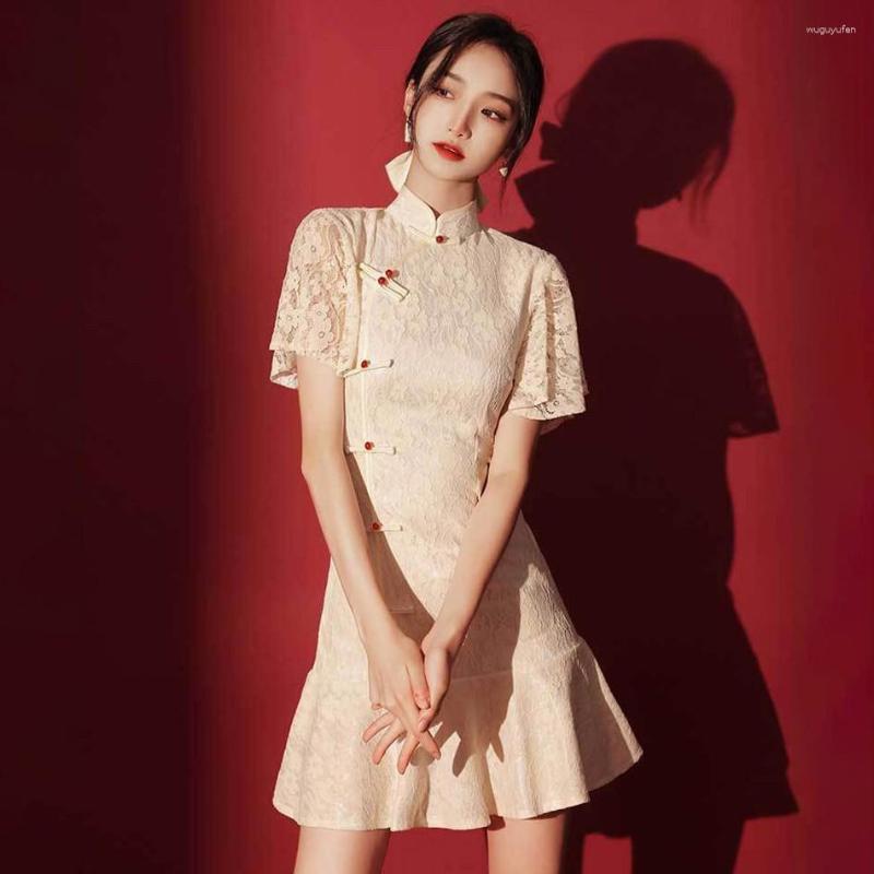 Ethnic Clothing Chinese Style Women Cheongsam Sexy Mini Lace Dress Elegant Robe Gown Ruffle Qi Pao Vintage Ladies Evening Party Qipao
Ethnic Clothing Chinese Style Women Cheongsam Sexy Mini Lace Dress Elegant Robe Gown Ruffle Qi Pao Vintage Ladies Evening Party Qipao